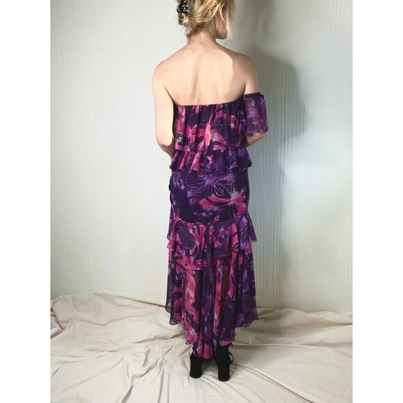 MISA LOS ANGELES Purple Floral Ruffled Off the Shoulder Maxi Dress US MEDIUM - Picture 11 of 15